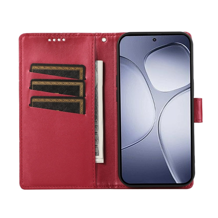 For Redmi K70 Ultra PU Genuine Leather Texture Embossed Line Phone Case(Red) - Xiaomi Cases by buy2fix | Online Shopping UK | buy2fix