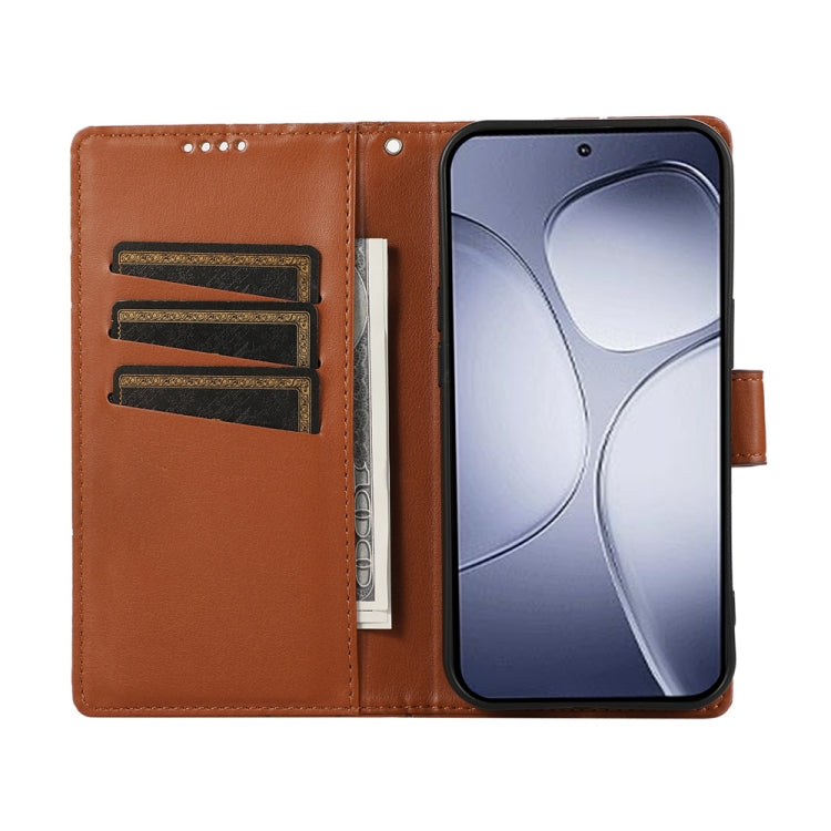 For Redmi K70 Ultra PU Genuine Leather Texture Embossed Line Phone Case(Brown) - Xiaomi Cases by buy2fix | Online Shopping UK | buy2fix