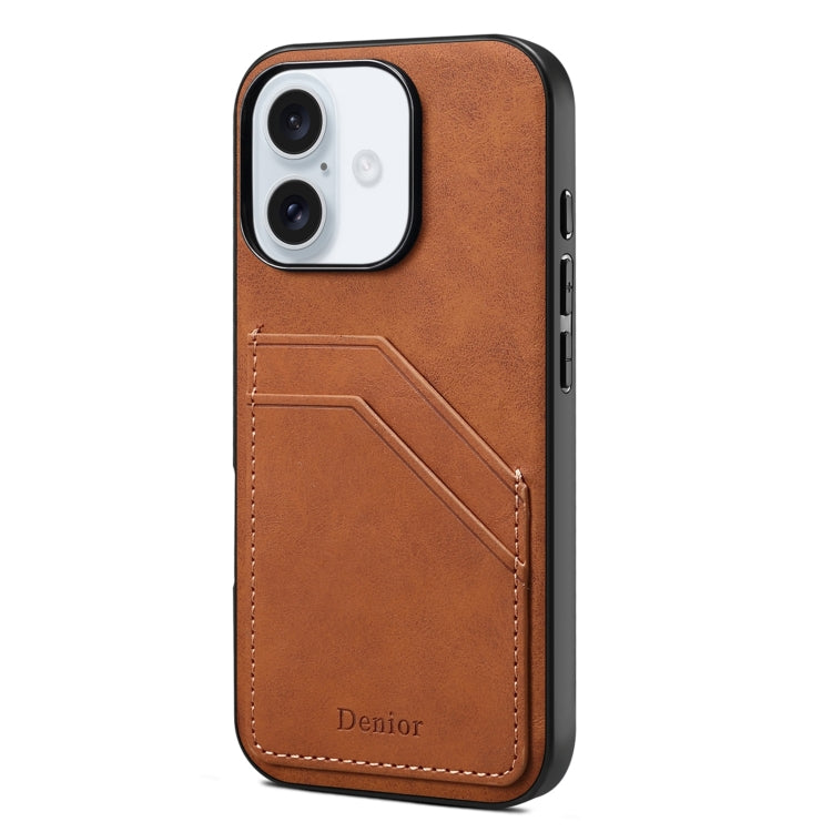 For iPhone 16 Denior D09 PU Dual Card Slot Back Cover Phone Case(Brown) - iPhone 16 Cases by Denior | Online Shopping UK | buy2fix