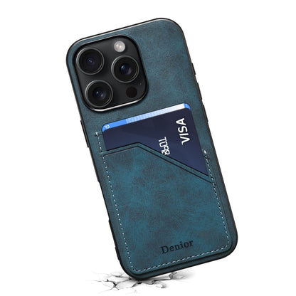 For iPhone 16 Plus Denior D09 PU Dual Card Slot Back Cover Phone Case(Blue) - iPhone 16 Plus Cases by Denior | Online Shopping UK | buy2fix