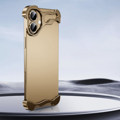 For iPhone 16 Plus Frameless Metal Corner Pad Phone Case with Lens Film(Gold) - iPhone 16 Plus Cases by buy2fix | Online Shopping UK | buy2fix