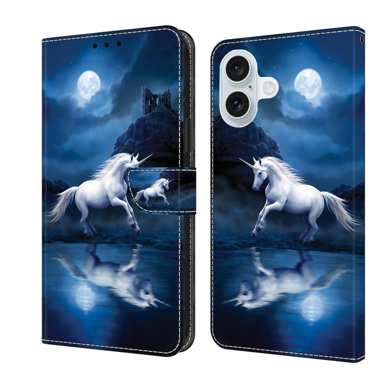 For iPhone 16 Crystal Painted Leather Phone case(White Horse) - iPhone 16 Cases by buy2fix | Online Shopping UK | buy2fix