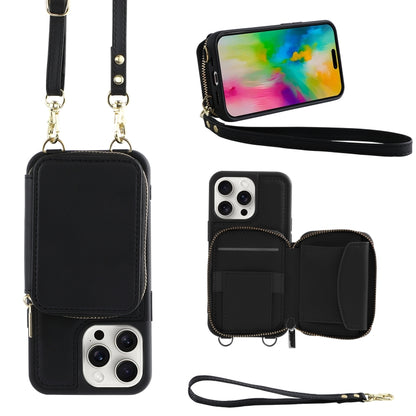 For iPhone 16 Pro Crossbody Zipper Wallet Bag Leather Phone Case with Lanyard(Black) - iPhone 16 Pro Cases by buy2fix | Online Shopping UK | buy2fix