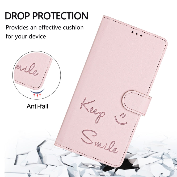 For iPhone 16 Smile Embossing RFID Leather Phone Case(Pink) - iPhone 16 Cases by buy2fix | Online Shopping UK | buy2fix