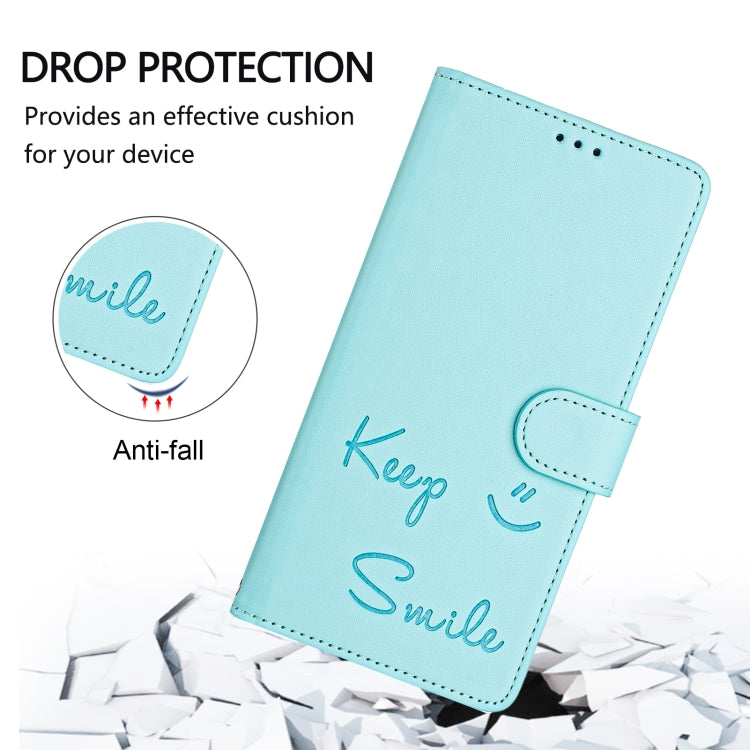 For Samsung Galaxy S25 5G Smile Embossing RFID Leather Phone Case(Mint Green) - Galaxy S25 5G Cases by buy2fix | Online Shopping UK | buy2fix