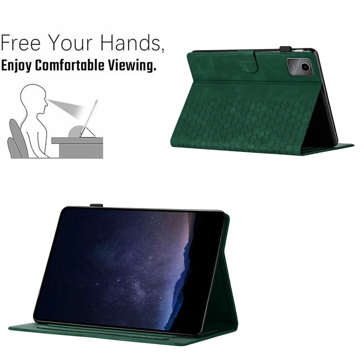 For Lenovo Tab M11 / Xiaoxin Pad 2024 Honeycomb Embossed Leather Smart Tablet Case(Green) - Lenovo by buy2fix | Online Shopping UK | buy2fix