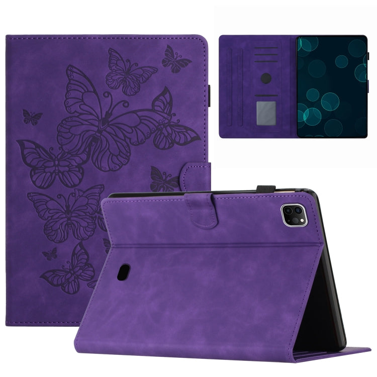 For iPad Pro 11 2024 Butterflies Embossed Leather Smart Tablet Case(Purple) - iPad Pro 11 2024 Cases by buy2fix | Online Shopping UK | buy2fix