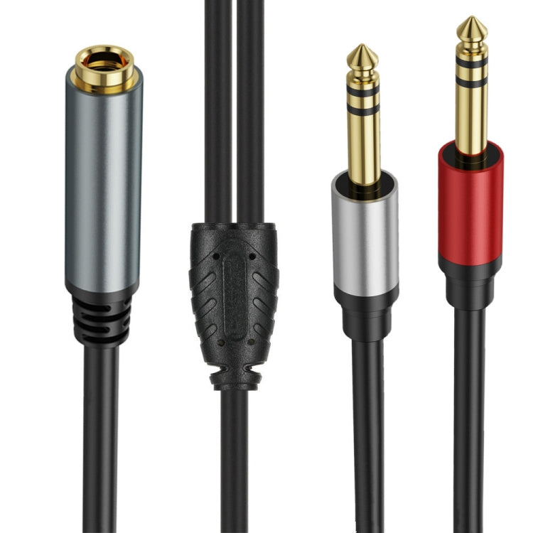 0.3m Gold Plated 6.35mm Female to 2 x 6.35mm Male Stereo Audio Adapter Y Splitter Cable(Black) - Video & Audio Cable by buy2fix | Online Shopping UK | buy2fix