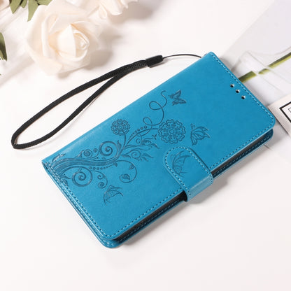 For iPhone 16 Embossed Butterfly Flowers Leather Phone Case(Blue) - iPhone 16 Cases by buy2fix | Online Shopping UK | buy2fix