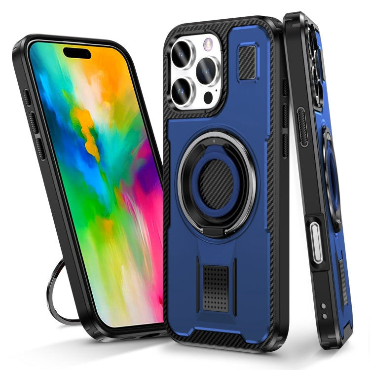 For iPhone 16 Pro Max Ring Holder Carbon Fiber PC Hybrid TPU Phone Case(Blue) - iPhone 16 Pro Max Cases by buy2fix | Online Shopping UK | buy2fix