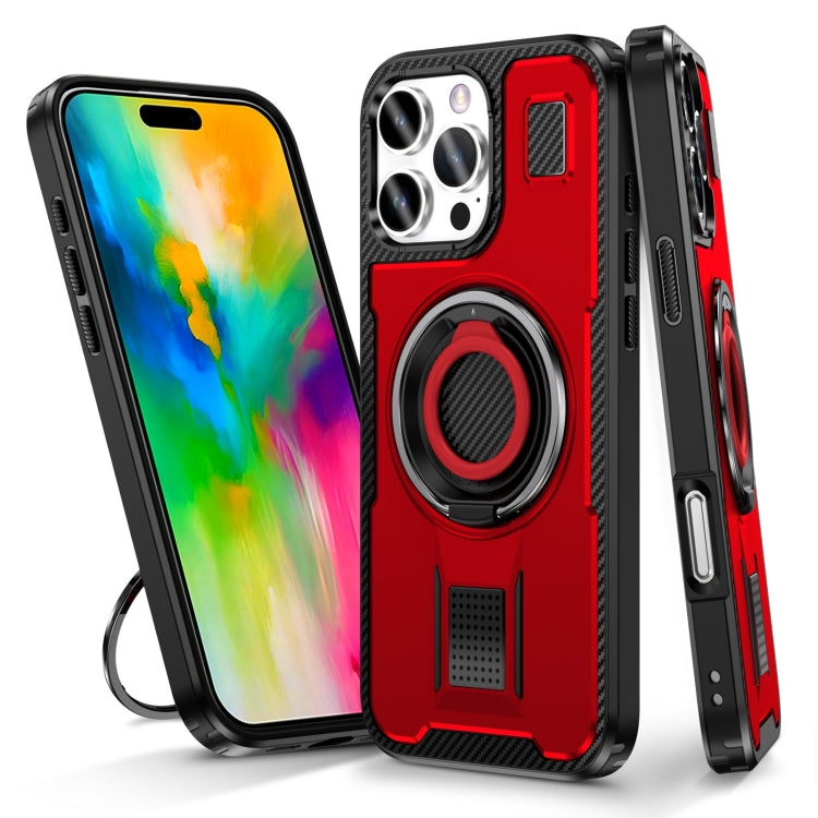 For iPhone 16 Pro Ring Holder Carbon Fiber PC Hybrid TPU Phone Case(Red) - iPhone 16 Pro Cases by buy2fix | Online Shopping UK | buy2fix