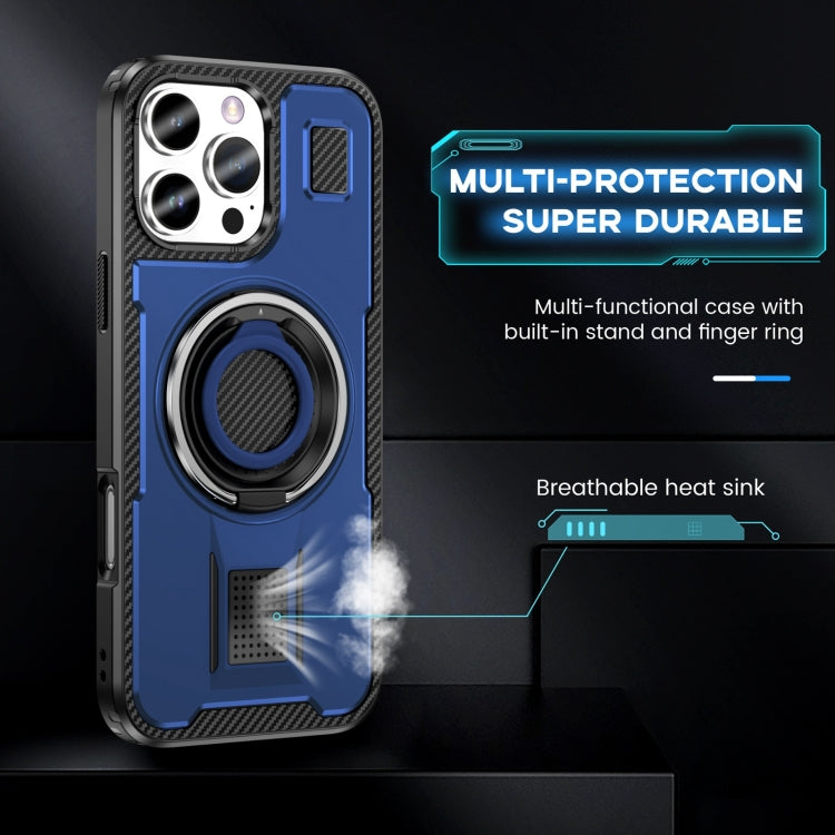 For iPhone 16 Pro Ring Holder Carbon Fiber PC Hybrid TPU Phone Case(Blue) - iPhone 16 Pro Cases by buy2fix | Online Shopping UK | buy2fix