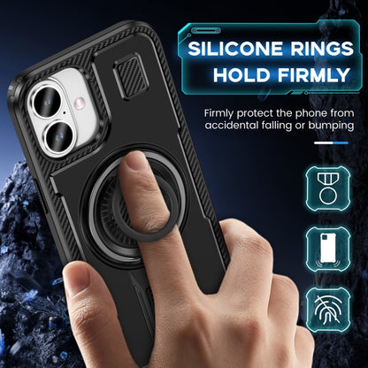 For iPhone 16 Plus Ring Holder Carbon Fiber PC Hybrid TPU Phone Case(Black) - iPhone 16 Plus Cases by buy2fix | Online Shopping UK | buy2fix