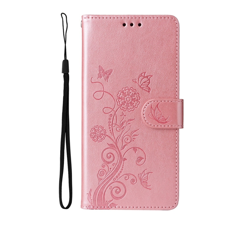 For Samsung Galaxy S25 5G Embossed Butterfly Flowers Leather Phone Case(Rose Gold) - Galaxy S25 5G Cases by buy2fix | Online Shopping UK | buy2fix