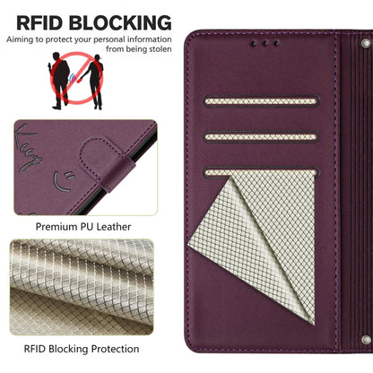 For Redmi K70 Ultra 5G Global Smile Embossing RFID Leather Phone Case(Violet) - Xiaomi Cases by buy2fix | Online Shopping UK | buy2fix