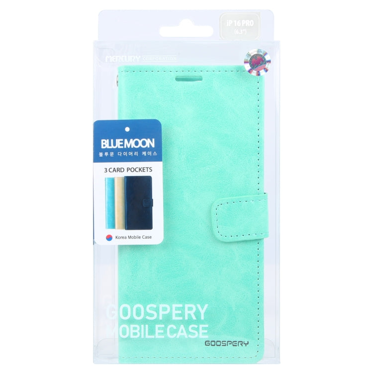 For iPhone 16 Pro Max GOOSPERY BLUE MOON Crazy Horse Texture Leather Phone Case(Mint Green) - iPhone 16 Pro Max Cases by GOOSPERY | Online Shopping UK | buy2fix