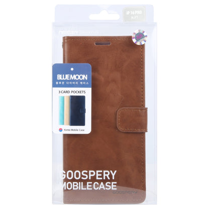 For iPhone 16 Pro GOOSPERY BLUE MOON Crazy Horse Texture Leather Phone Case(Brown) - iPhone 16 Pro Cases by GOOSPERY | Online Shopping UK | buy2fix