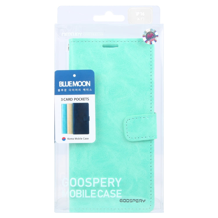 For iPhone 16 Plus GOOSPERY BLUE MOON Crazy Horse Texture Leather Phone Case(Mint Green) - iPhone 16 Plus Cases by GOOSPERY | Online Shopping UK | buy2fix