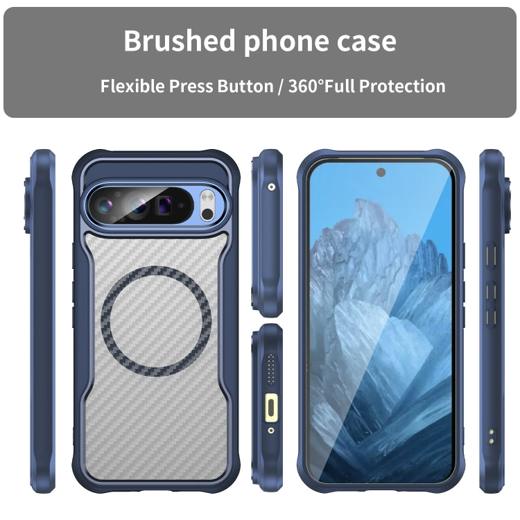 For Google Pixel 9 Pro XL Carbon Fiber Texture MagSafe Translucent Phone Case(Blue) - Google Cases by buy2fix | Online Shopping UK | buy2fix