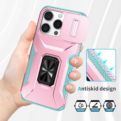 For iPhone 16 Pro Max Sliding Camshield Holder Phone Case(Pink + Grey Green) - iPhone 16 Pro Max Cases by buy2fix | Online Shopping UK | buy2fix