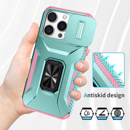 For iPhone 16 Pro Max Sliding Camshield Holder Phone Case(Grey Green + Pink) - iPhone 16 Pro Max Cases by buy2fix | Online Shopping UK | buy2fix