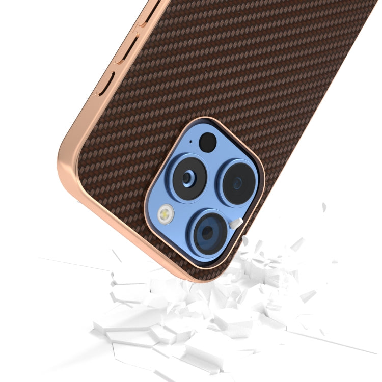 For iPhone 16 Pro Nano Electroplating Carbon Fiber Texture Phone Case(Dark Brown) - iPhone 16 Pro Cases by buy2fix | Online Shopping UK | buy2fix