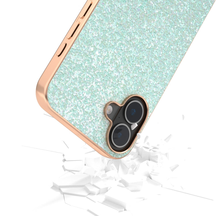 For iPhone 16 Electroplating Frame Colorful Glitter Phone Case(Light Green) - iPhone 16 Cases by buy2fix | Online Shopping UK | buy2fix