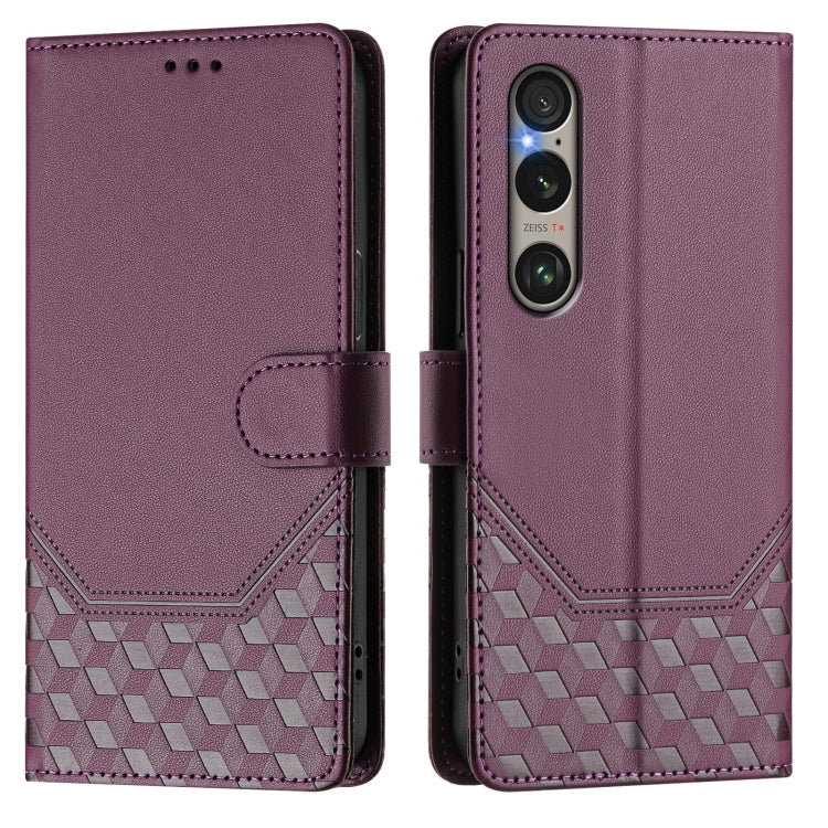 For Sony Xperia 1 VI 2024 Honeycomb Embossing RFID Leather Phone Case(Violet) - Sony Cases by buy2fix | Online Shopping UK | buy2fix