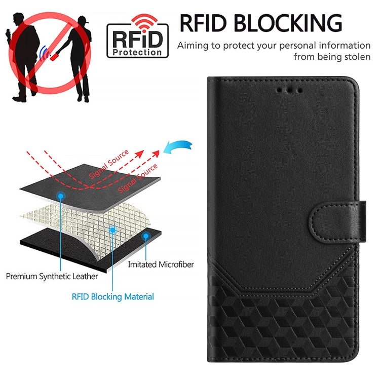 For Sony Xperia 10 VI 2024 Honeycomb Embossing RFID Leather Phone Case(Black) - Sony Cases by buy2fix | Online Shopping UK | buy2fix