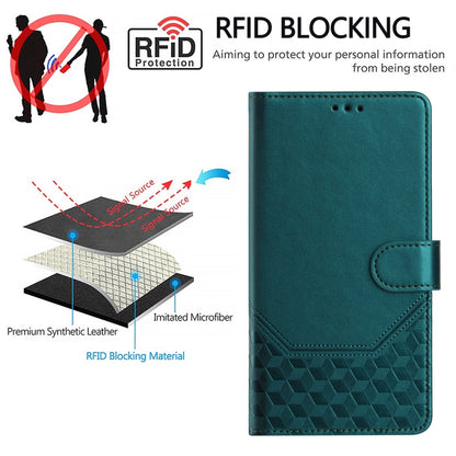 For Sony Xperia 10 VI 2024 Honeycomb Embossing RFID Leather Phone Case(Peacock Green) - Sony Cases by buy2fix | Online Shopping UK | buy2fix