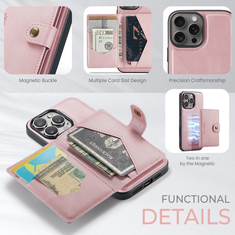 For iPhone 16 Pro JEEHOOD J01 Retro Magnetic Detachable Wallet Phone Case(Pink) - iPhone 16 Pro Cases by JEEHOOD | Online Shopping UK | buy2fix