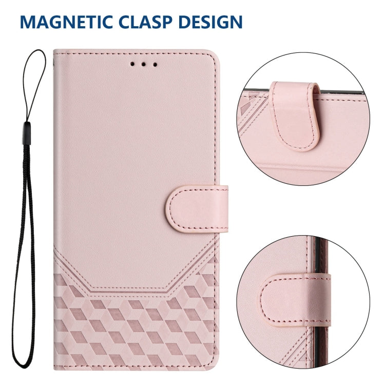 For Motorola Moto G Play 4G 2024 Oversea Honeycomb Embossing RFID Leather Phone Case(Pink) - Motorola Cases by buy2fix | Online Shopping UK | buy2fix