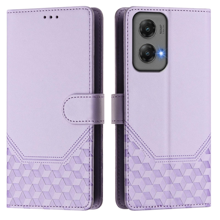 For Motorola Moto G Stylus 5G 2024 Honeycomb Embossing RFID Leather Phone Case(Light Purple) - Motorola Cases by buy2fix | Online Shopping UK | buy2fix