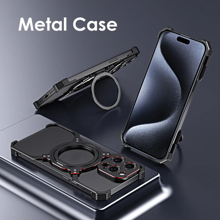 For iPhone 16 Pro Max Mechanical Arm Borderless MagSafe Holder Metal Phone Case(Black Purple) - iPhone 16 Pro Max Cases by buy2fix | Online Shopping UK | buy2fix