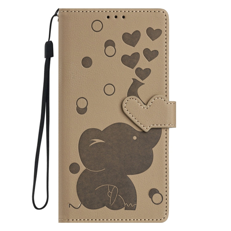 For Samsung Galaxy S25 5G Cartoon Elephant Embossed Leather Phone Case(Khaki) - Galaxy S25 5G Cases by buy2fix | Online Shopping UK | buy2fix