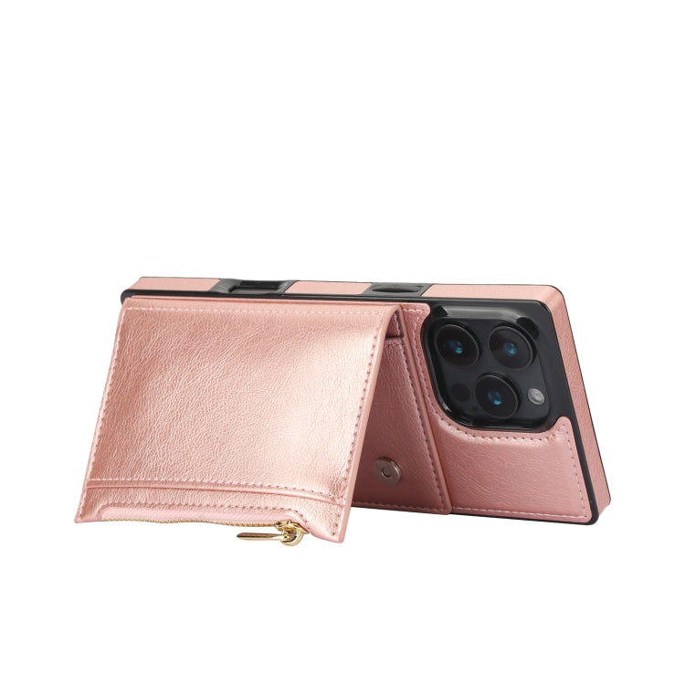 For iPhone 16 Pro Max Square Zipper Wallet Bag TPU+PU Back Cover Case(Rose Gold) - iPhone 16 Pro Max Cases by buy2fix | Online Shopping UK | buy2fix