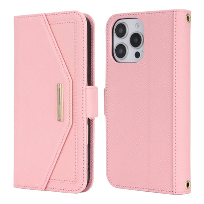 For iPhone 16 Pro Cross Texture Crossbody Lanyard Leather Phone Case(Pink) - iPhone 16 Pro Cases by buy2fix | Online Shopping UK | buy2fix