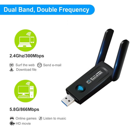 RE-1202 1200Mbps Dual Band Wireless Network Card WiFi USB3.0 Adapter Transmitter Receiver - USB Network Adapter by buy2fix | Online Shopping UK | buy2fix