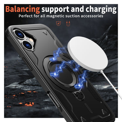 For iPhone 16 Plus PC Hybrid TPU Armor MagSafe Holder Phone Case(Black) - iPhone 16 Plus Cases by buy2fix | Online Shopping UK | buy2fix