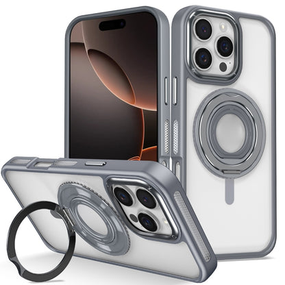 For iPhone 16 Pro Skin Feel Transparent 360 Degree Rotating Silicone Ring Holder Phone Case(Grey) - iPhone 16 Pro Cases by buy2fix | Online Shopping UK | buy2fix