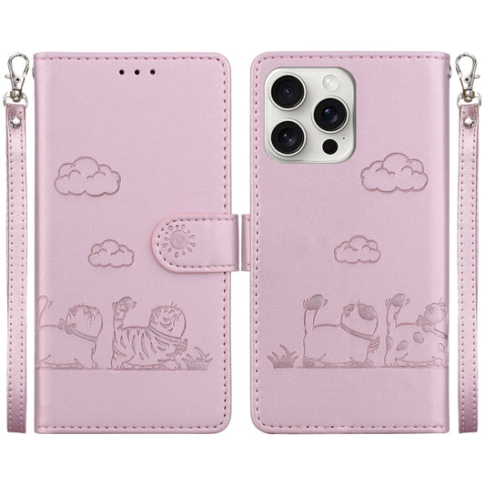 For iPhone 16 Pro Cute Cats RFID Leather Phone Case(Rose Gold) - iPhone 16 Pro Cases by buy2fix | Online Shopping UK | buy2fix