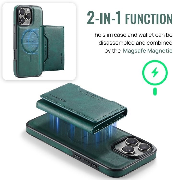 For iPhone 16 Pro DG.MING MAGKING-K2 Series MagSafe RFID Card Bag Detachable Phone Case(Green) - iPhone 16 Pro Cases by DG.MING | Online Shopping UK | buy2fix