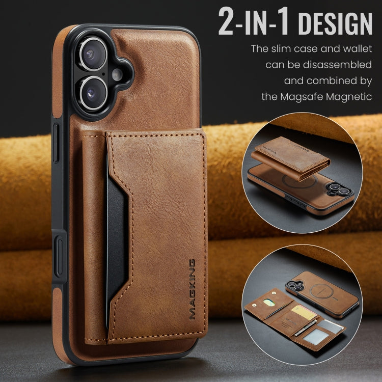 For iPhone 16 Plus DG.MING MAGKING-K2 Series MagSafe RFID Card Bag Detachable Phone Case(Brown) - iPhone 16 Plus Cases by DG.MING | Online Shopping UK | buy2fix