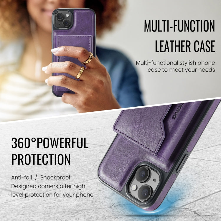 For iPhone 14 Plus DG.MING MAGKING-K2 Series MagSafe RFID Card Bag Detachable Phone Case(Purple) - iPhone 14 Plus Cases by DG.MING | Online Shopping UK | buy2fix