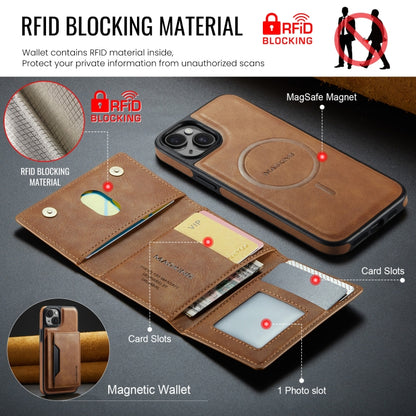 For iPhone 14 DG.MING MAGKING-K2 Series MagSafe RFID Card Bag Detachable Phone Case(Brown) - iPhone 14 Cases by DG.MING | Online Shopping UK | buy2fix