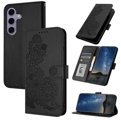 For Samsung Galaxy S25 5G Datura Flower Embossed Flip Leather Phone Case(Black) - Galaxy S25 5G Cases by buy2fix | Online Shopping UK | buy2fix