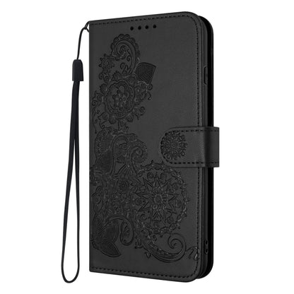 For Samsung Galaxy S25 5G Datura Flower Embossed Flip Leather Phone Case(Black) - Galaxy S25 5G Cases by buy2fix | Online Shopping UK | buy2fix