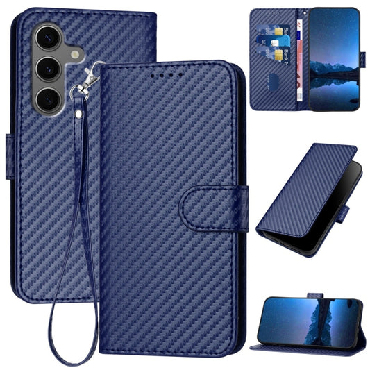 For Samsung Galaxy S25+ 5G YX0070 Carbon Fiber Buckle Leather Phone Case with Lanyard(Royal Blue) - Galaxy S25+ 5G Cases by buy2fix | Online Shopping UK | buy2fix