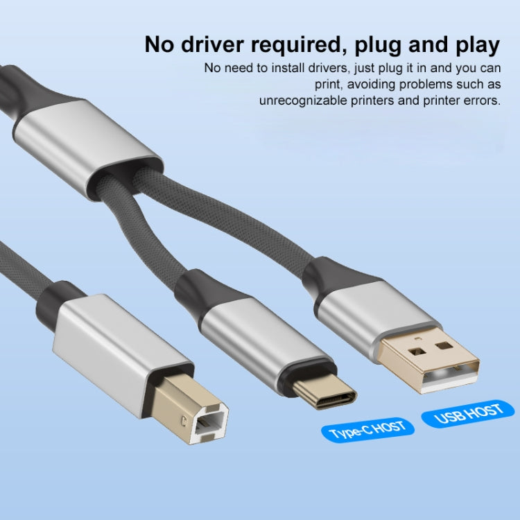 2 in 1 Type-C and USB-A to USB-B MIDI Instruments Printer Cable, Length: 1m, Length:1m(Black Gold) - Multifunctional Cable by buy2fix | Online Shopping UK | buy2fix