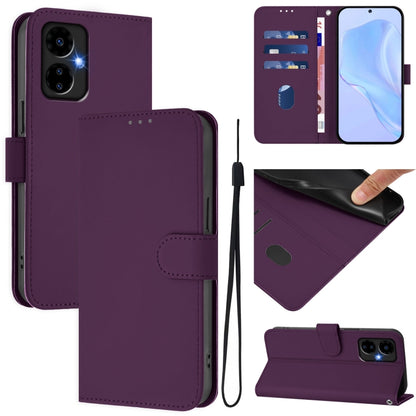 For Boost MobIle Celero 5G 2024 / 3 5G Skin Feel Solid Color Leather Phone Case with Lanyard(Violet) - More Brand by buy2fix | Online Shopping UK | buy2fix